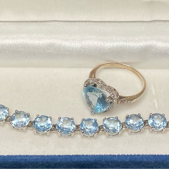 Ice Jewelry - Heart-Shaped Blue Ice Ring and Bracelet Set 925 Sterling